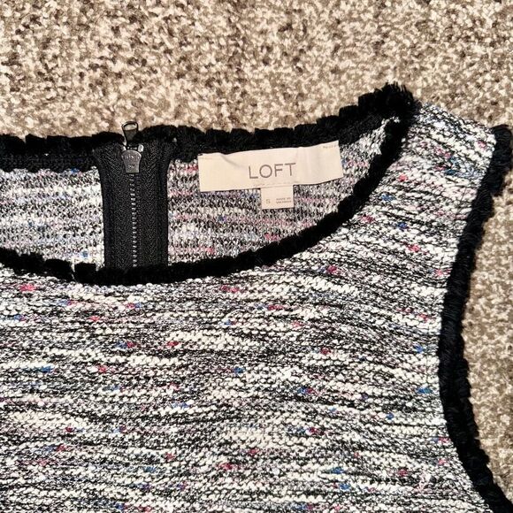 LOFT Ann Taylor Womens Boucle Sleeveless Retro Mod Shift Black White Multi Dress - Picture 2 of 10